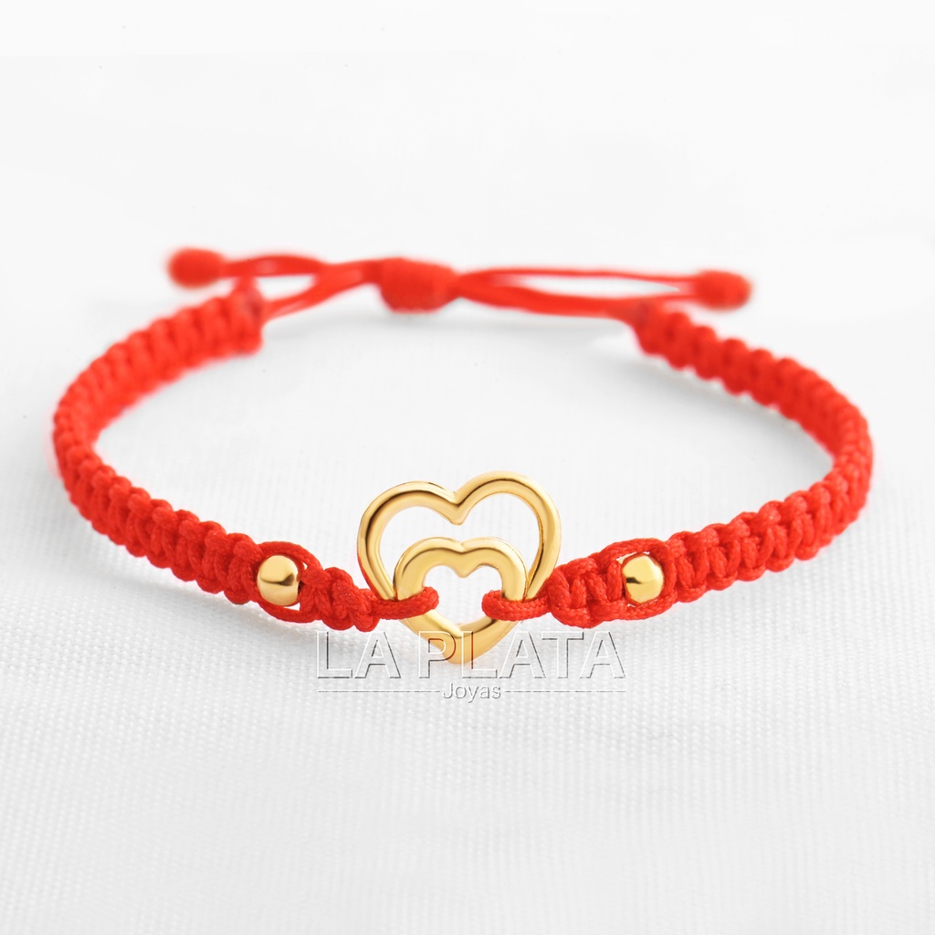 PULSERA DE HILO ENTRE CORAZONES CON BALINES