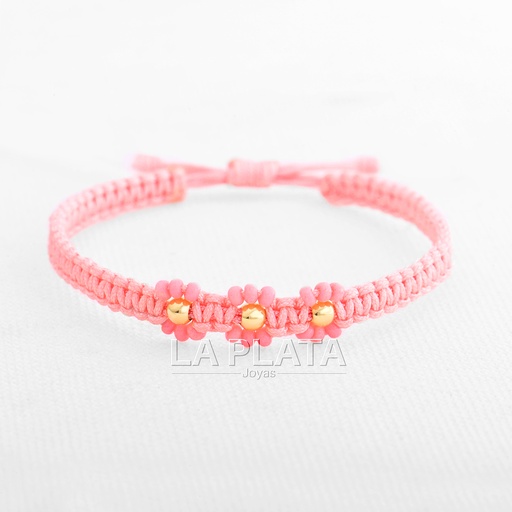 PULSERA DE HILO EN FORMA DE FLOR CON 3 BALINES
