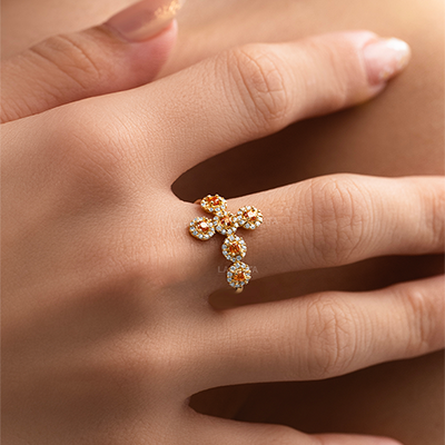 [ASIVEN01] ANILLO CRUZ Y CIRCONES NARANJA