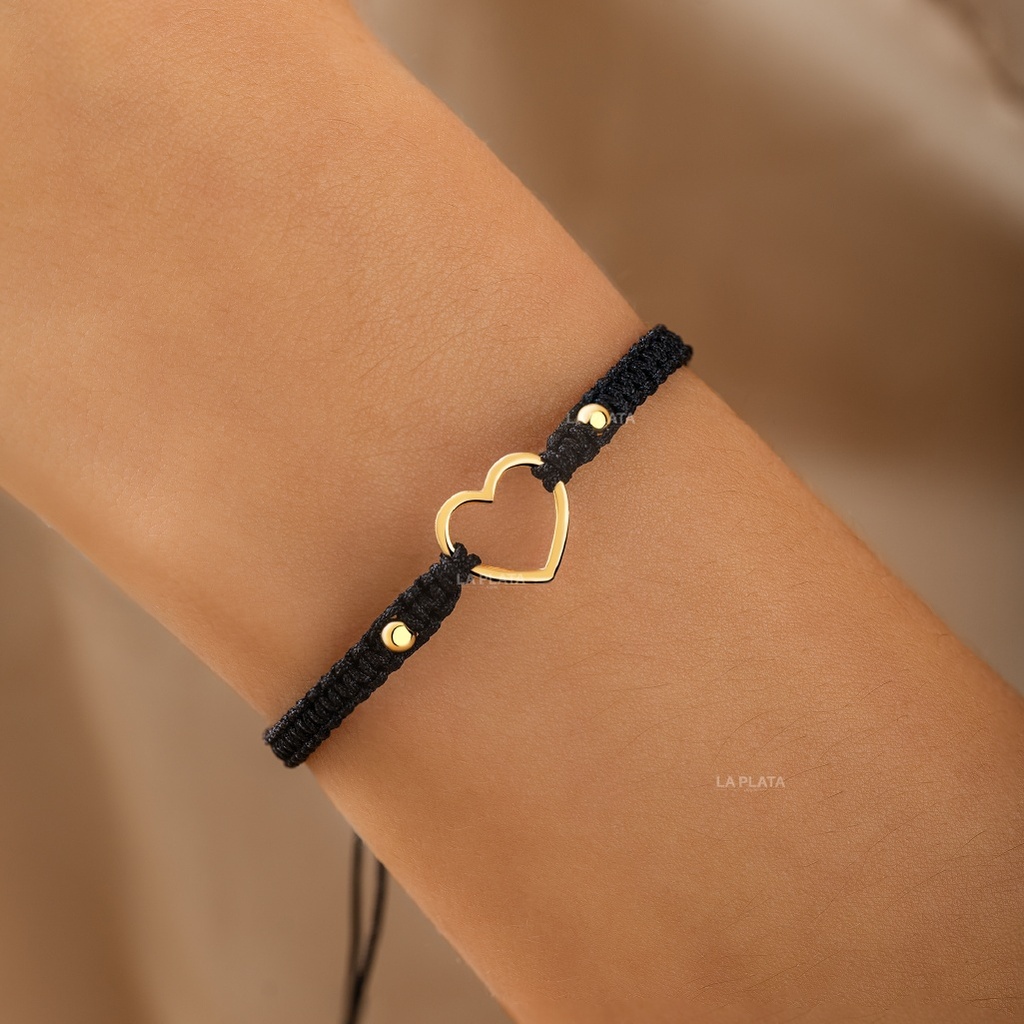 PULSERA DE HILO SILUETA DE CORAZON CON BALINES