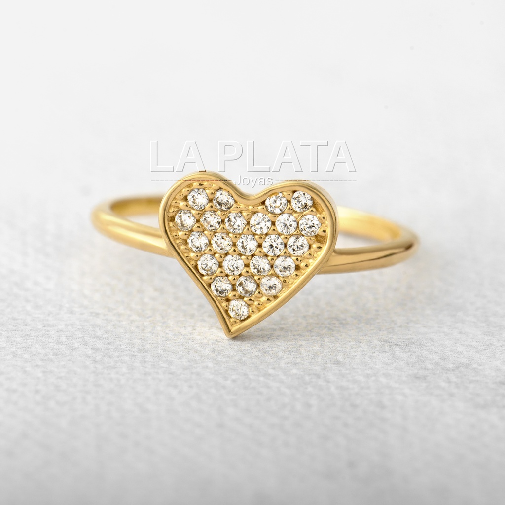 ANILLO CORAZON GRANDE RELLENO DE CIRCON PEQUEÑO