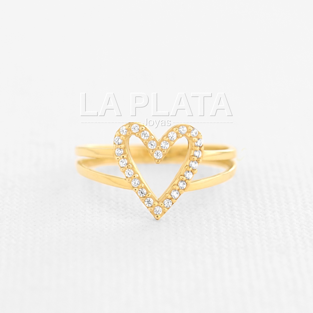 ANILLO CORAZON  CON CIRCON EN EL BORDE