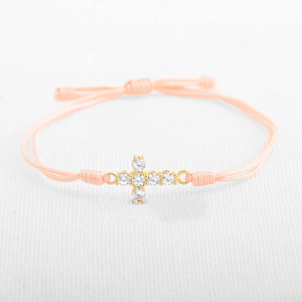 PULSERA CRUZ CIRCONADA PEQUEÑA GRUESA