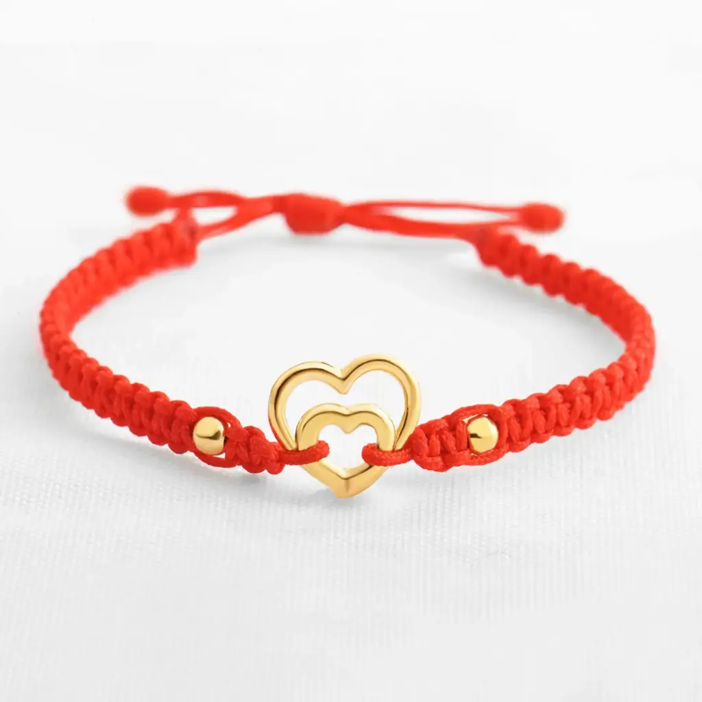 PULSERA DE HILO ENTRE CORAZONES CON BALINES
