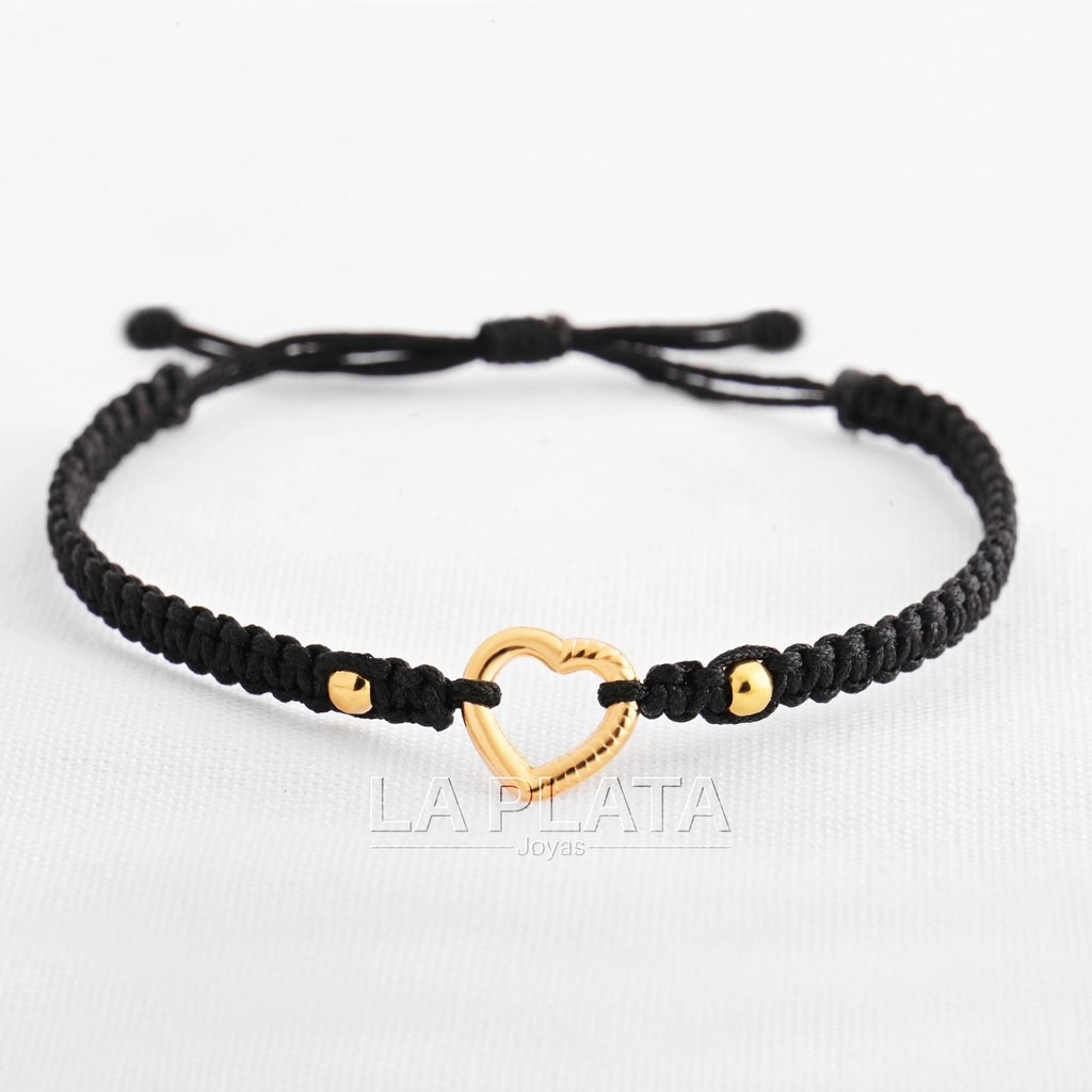PULSERA DE HILO CORAZON RANURADO EN UN LADO
