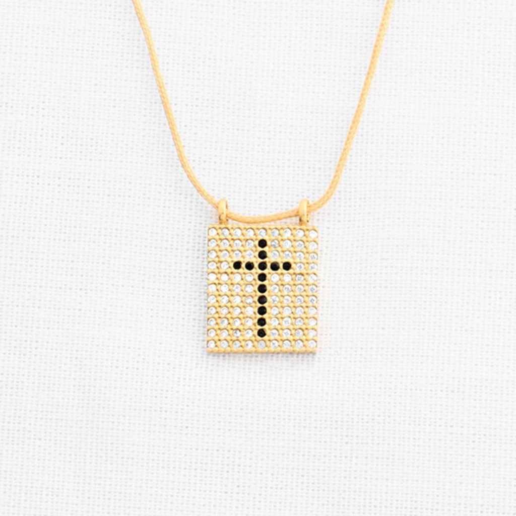PULSERA/DIJE PLACA CON CRUZ CIRCONADA