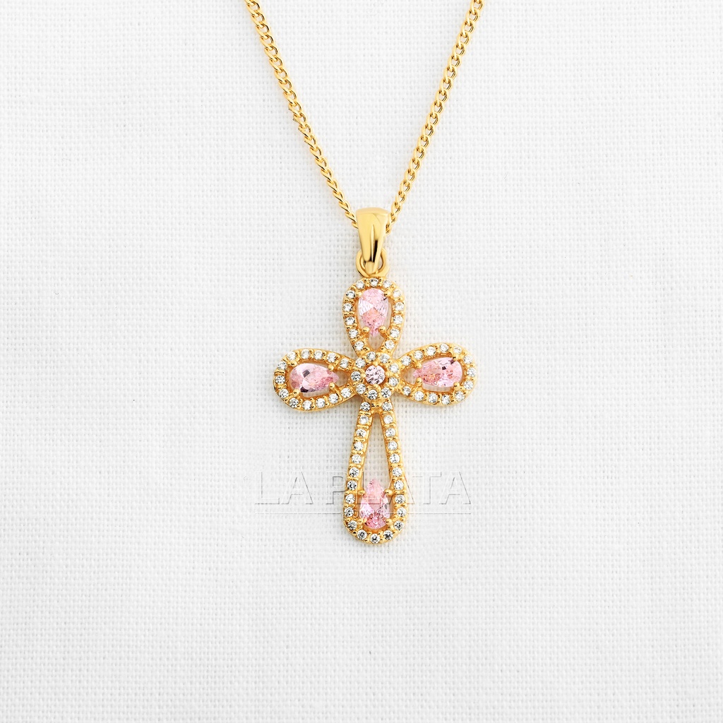CRUZ CON DISEÑO CIRCONES ROSA