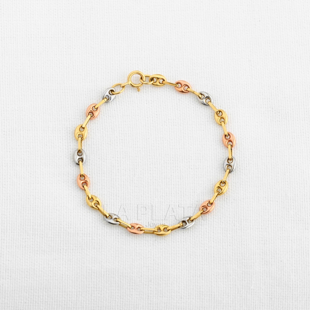 PULSERA NACIONAL ESLABON MINI TRES OROS