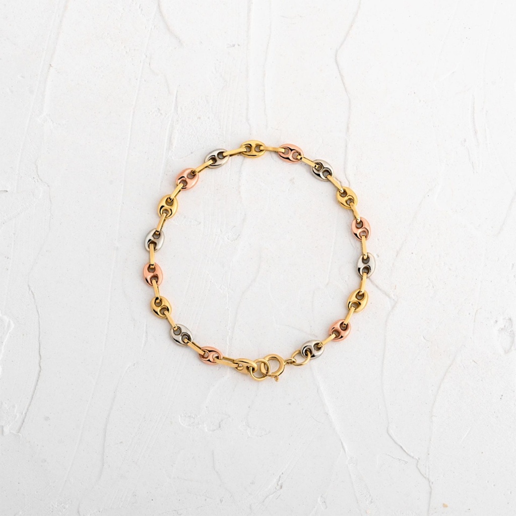 PULSERA NACIONAL ESLABON MINI TRES OROS