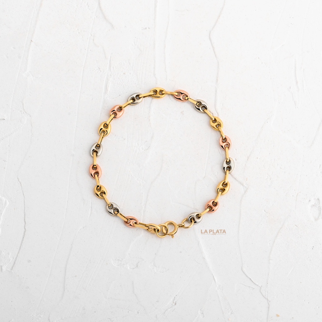 PULSERA NACIONAL ESLABON MINI TRES OROS