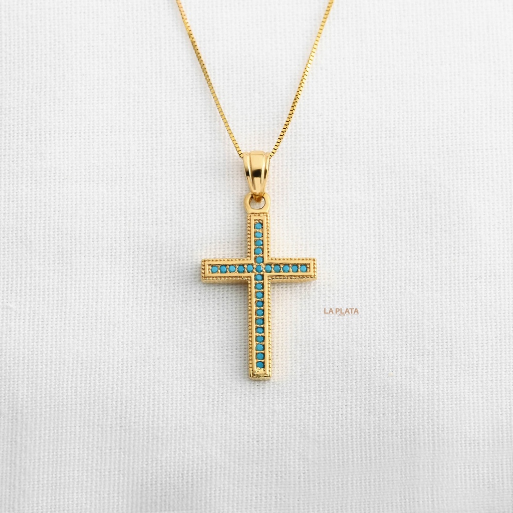 DIJE CRUZ CIRCON AZUL ANCHA
