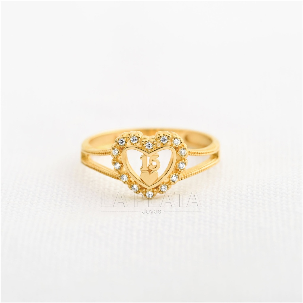 ANILLO 15 CORAZON CIRCONADO