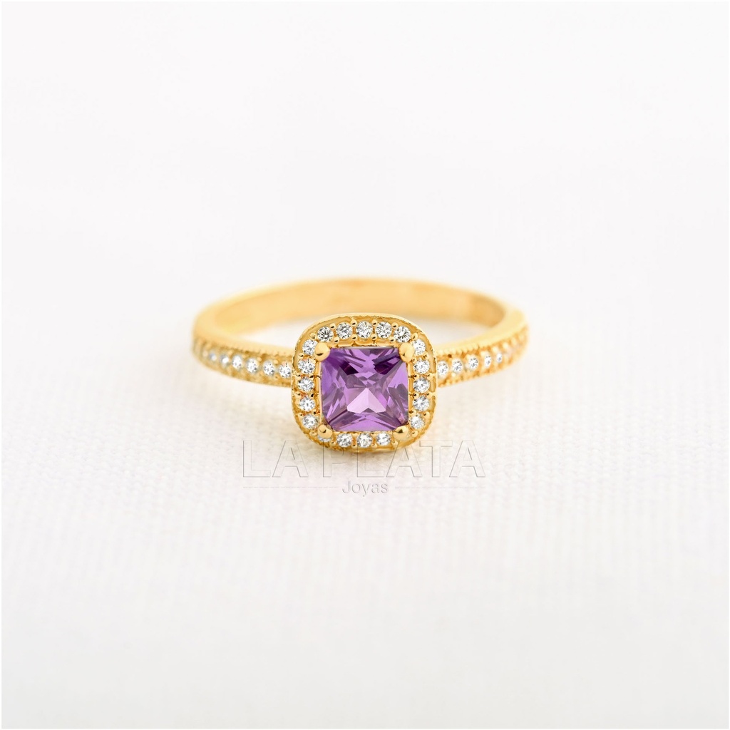 ANILLO  CUADRADO CON CIRCON GRANDE VARIOS COLORES, ORO BLANCO Y ORO AMARILLO