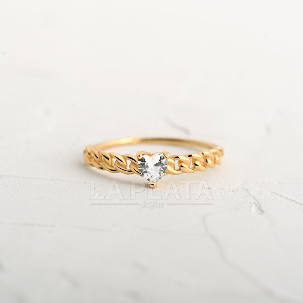 ANILLO CORAZON CON CIRCON TRENZADO