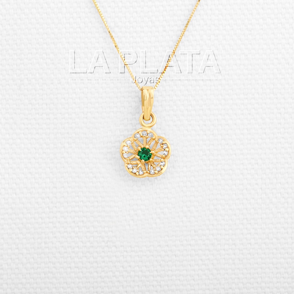 DIJE FLOR CON UN CIRCON VERDE