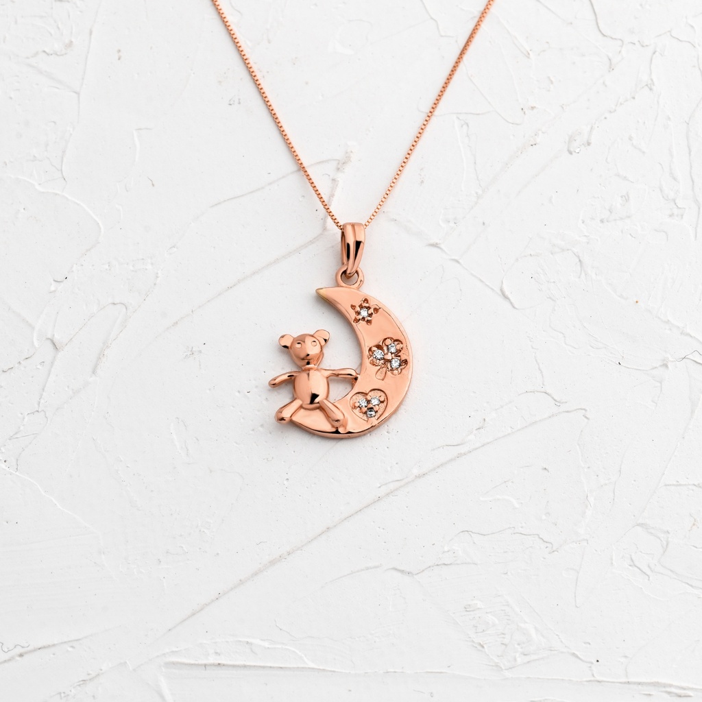 DIJE LUNA CON OSO ORO ROSA 