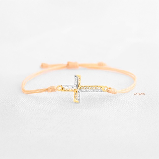 PULSERA CRUZ ORO BLANCO Y AMARILLO 