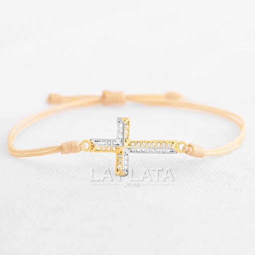 [PH196] PULSERA CRUZ ORO BLANCO Y AMARILLO 