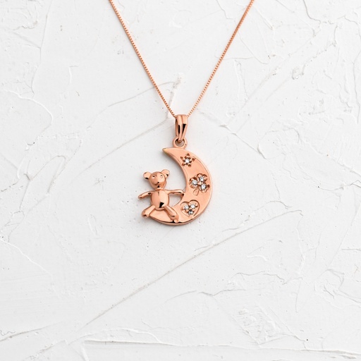 DIJE LUNA CON OSO ORO ROSA 