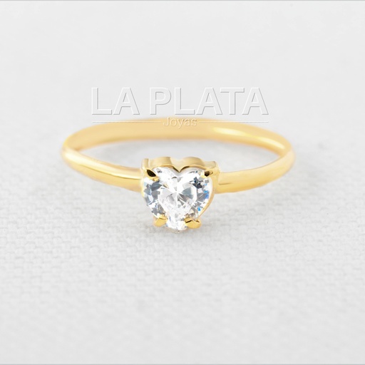 ANILLO CORAZON CIRCON BLANCO LISO CLASICO