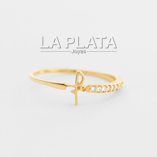 ANILLO FE CURSIVO CON CIRCON AL LADO 