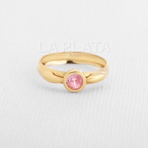 [AN230] ANILLO OVALADO CON CIRCON ROSADO PLANO 