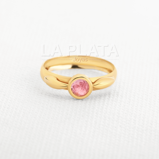 [AN230] ANILLO OVALADO CON CIRCON ROSADO PLANO 