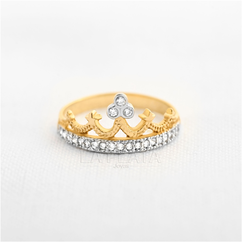 ANILLO CORONA ORO BLANCO Y AMARILLO