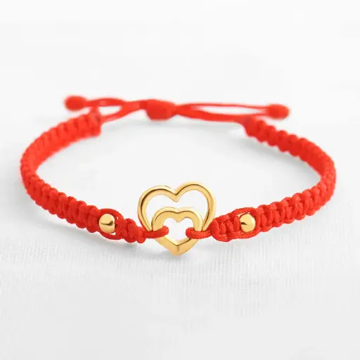 [PH718] PULSERA DE HILO ENTRE CORAZONES CON BALINES