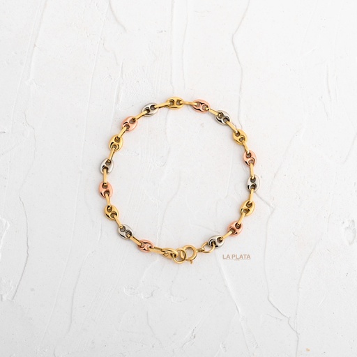 [PN07] PULSERA NACIONAL ESLABON MINI TRES OROS