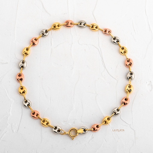 [PN08] PULSERA ESLABON TRES OROS